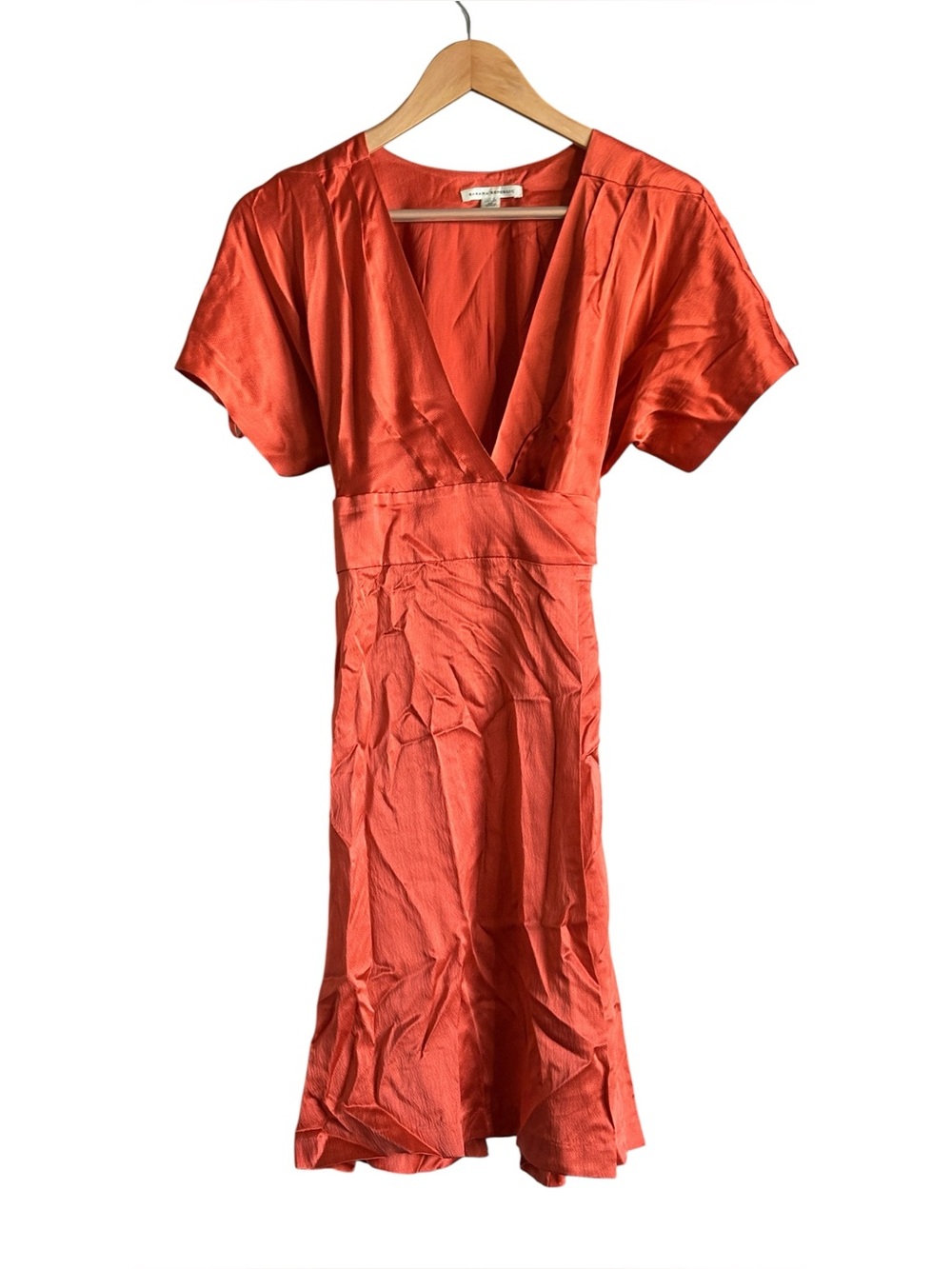Womens Banana Republic 100% Silk Wrap Midi Dress Size 8 Petite Rust Orange
